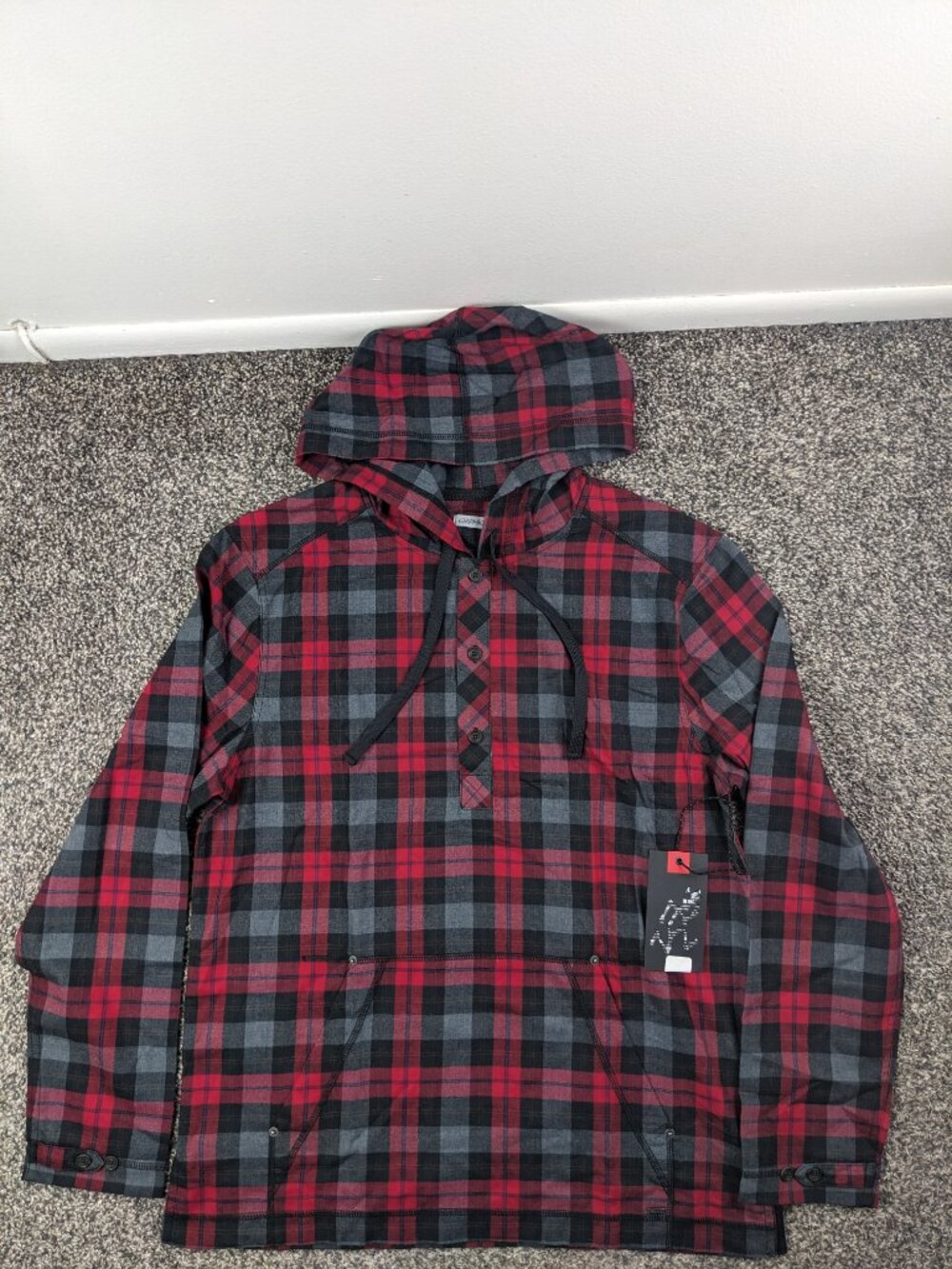 NWT Gramicci Burner Flannel Hoodie Wool Blend Plaid Fiery Red Mens Small $90